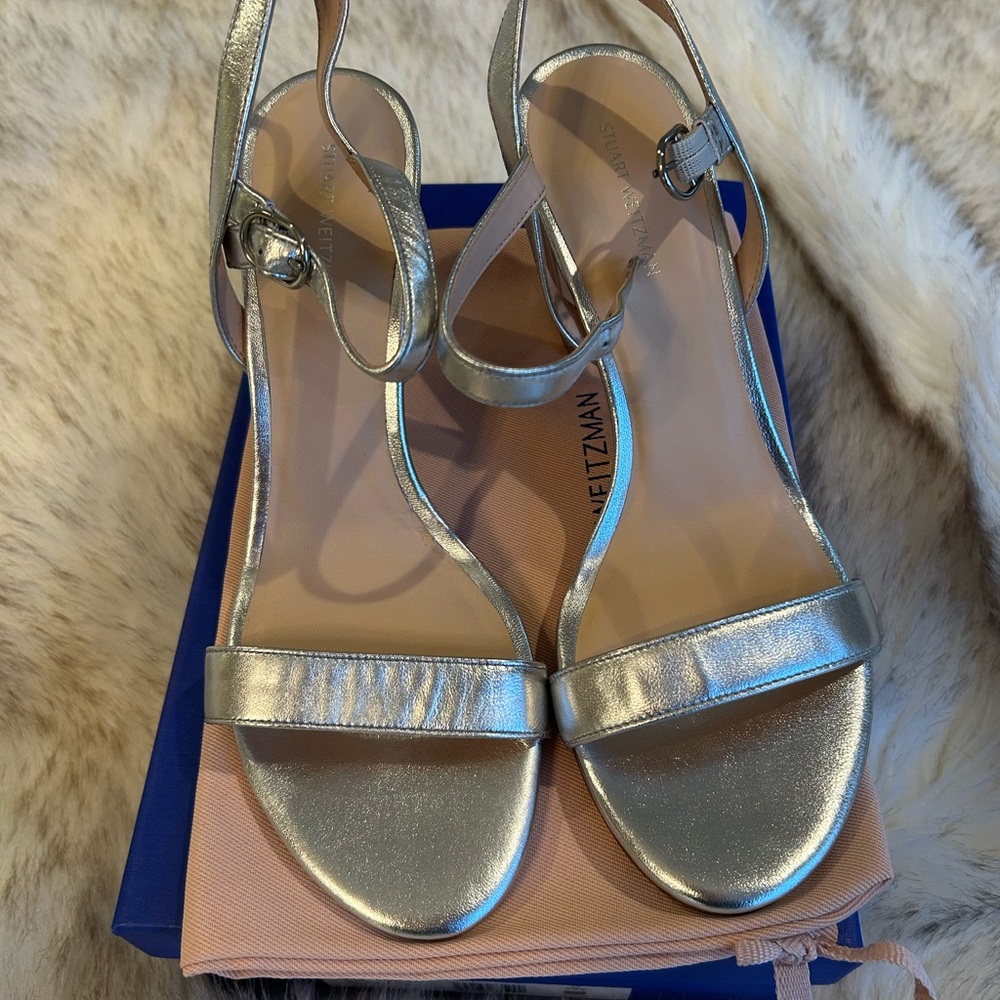 Stuart Weitzman Silver Dancer 75 Block Sandals